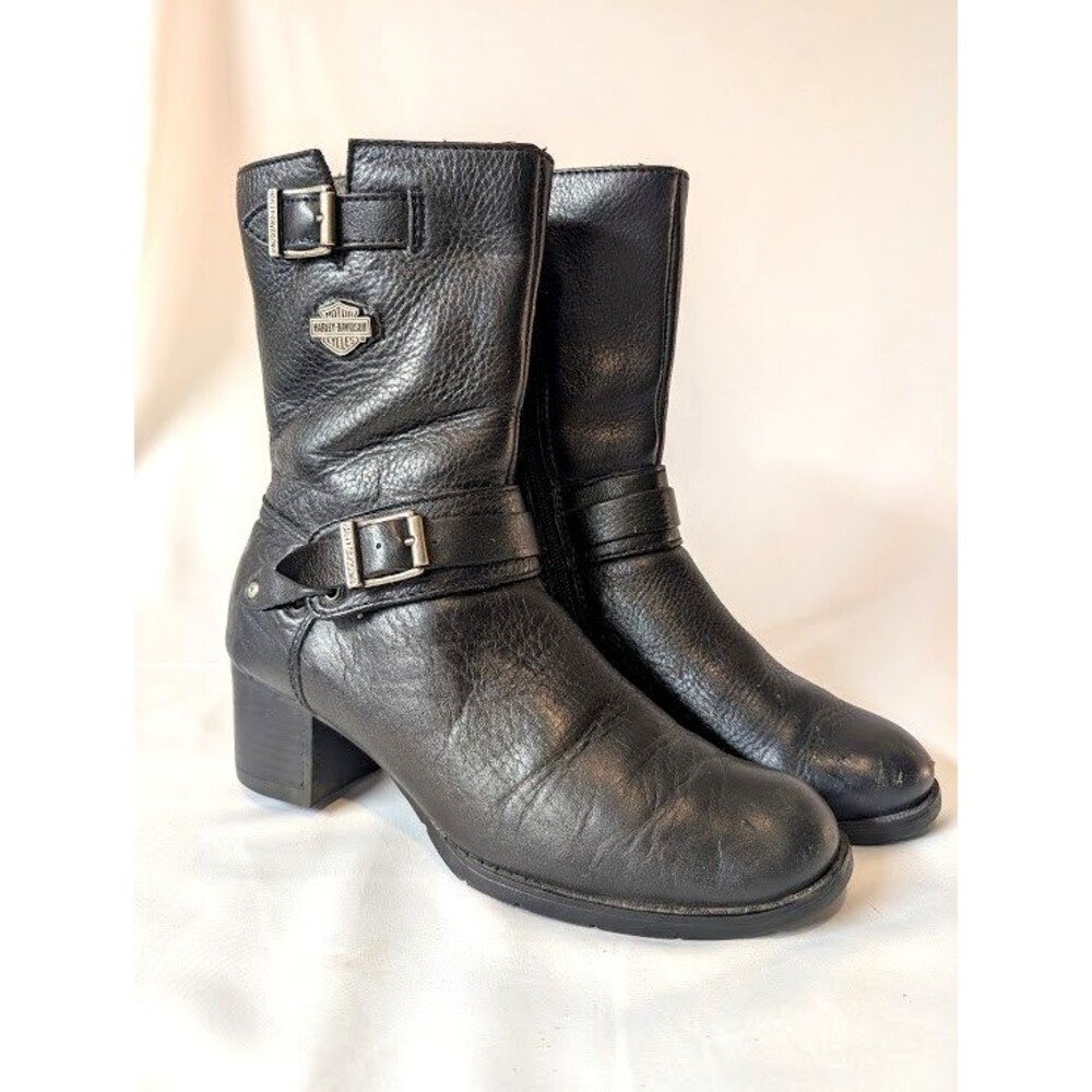 Harley Davidson Womens Black Leather Motorcycle Boots Buckle Riding Size 7.5